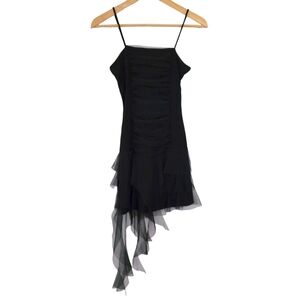 Y2K Hi-Sense‎ Black Asymmetrical Fairy Mesh Mini Dress